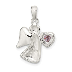 Sterling Silver Angel w/Light Purple CZ Heart Pendant QC9148