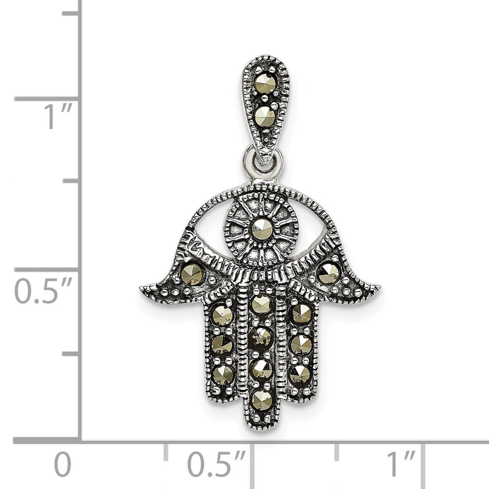Sterling Silver Antiqued Marcasite Chamseh Pendant QC9160
