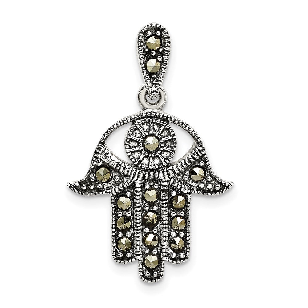 Sterling Silver Antiqued Marcasite Chamseh Pendant QC9160