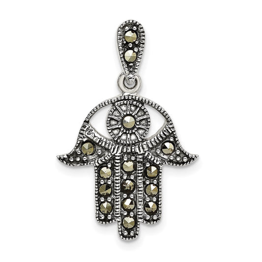 Sterling Silver Antiqued Marcasite Chamseh Pendant QC9160