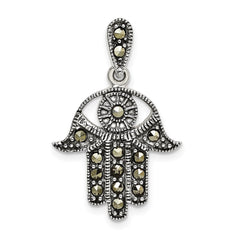 Sterling Silver Antiqued Marcasite Chamseh Pendant QC9160