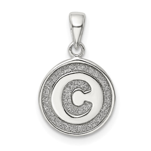 Sterling Silver Glitter Enamel Letter C Initial Circle Pendant QC9180C
