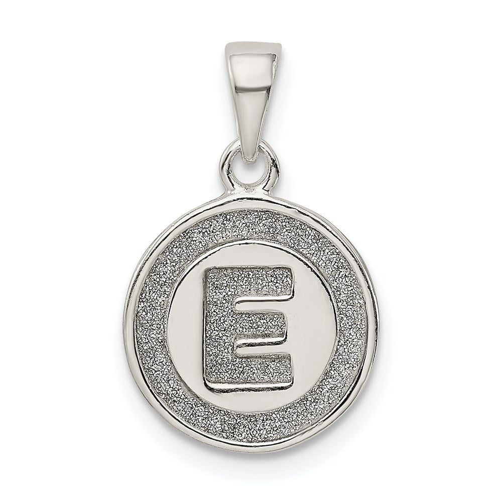 Sterling Silver Glitter Enamel Letter E Initial Circle Pendant QC9180E