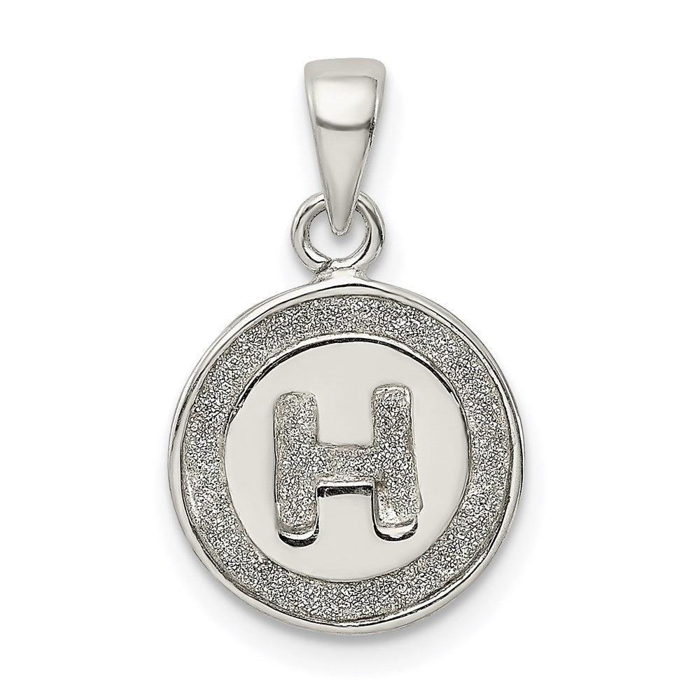 Sterling Silver Glitter Enamel Letter H Initial Circle Pendant QC9180H
