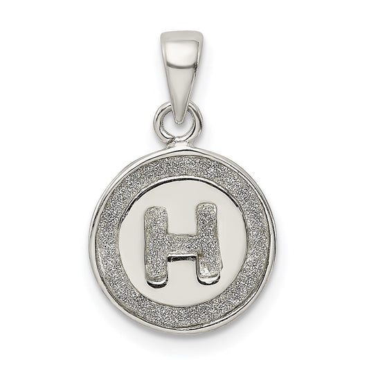 Sterling Silver Glitter Enamel Letter H Initial Circle Pendant QC9180H
