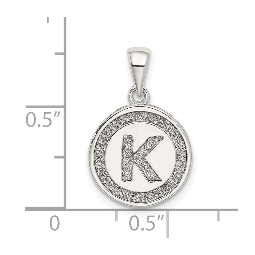 Sterling Silver Glitter Enamel Letter K Initial Circle Pendant QC9180K