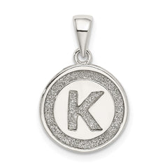 Sterling Silver Glitter Enamel Letter K Initial Circle Pendant QC9180K