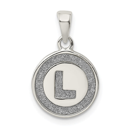 Sterling Silver Glitter Enamel Letter L Initial Circle Pendant QC9180L