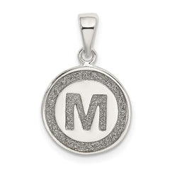 Sterling Silver Glitter Enamel Letter M Initial Circle Pendant QC9180M