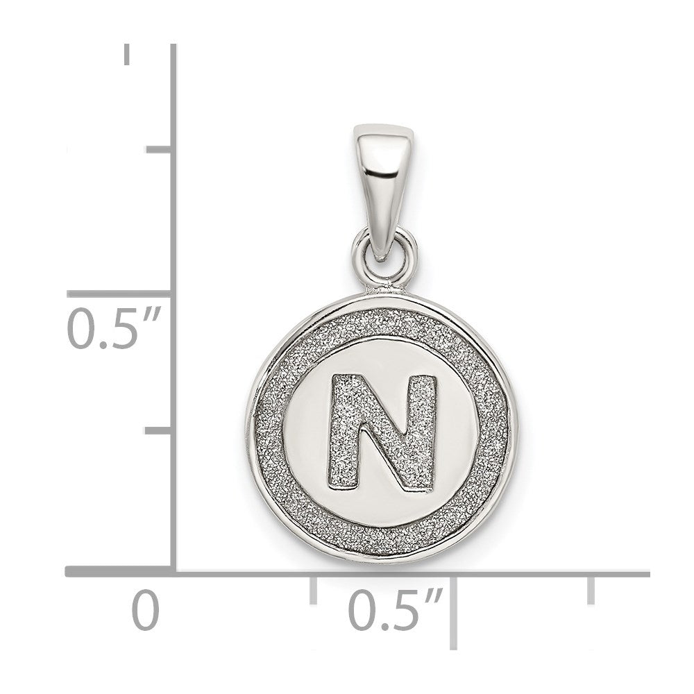 Sterling Silver Glitter Enamel Letter N Inital Circle Pendant QC9180N
