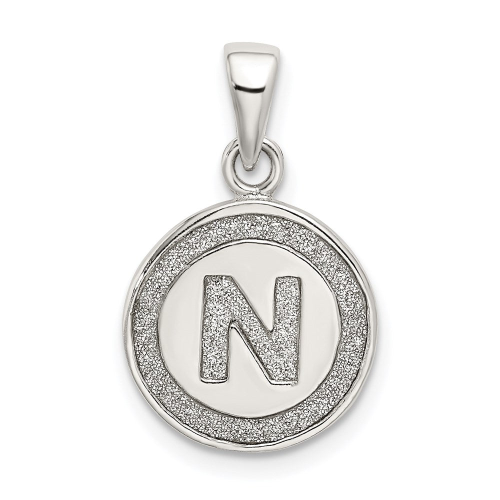 Sterling Silver Glitter Enamel Letter N Inital Circle Pendant QC9180N