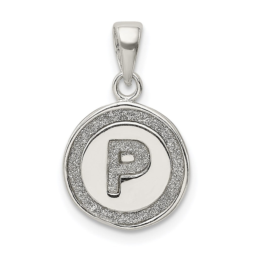 Sterling Silver Glitter Enamel Letter P Initial Circle Pendant QC9180P