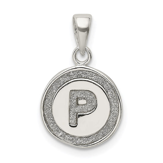 Sterling Silver Glitter Enamel Letter P Initial Circle Pendant QC9180P