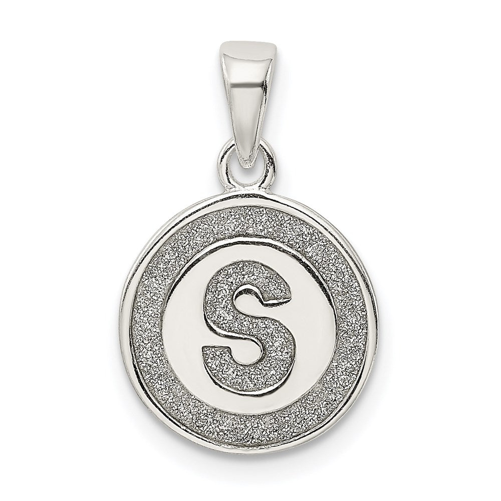 Sterling Silver Glitter Enamel Letter S Initial Circle Pendant QC9180S
