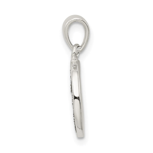 Sterling Silver Glitter Enamel Letter T Initial Circle Pendant QC9180T