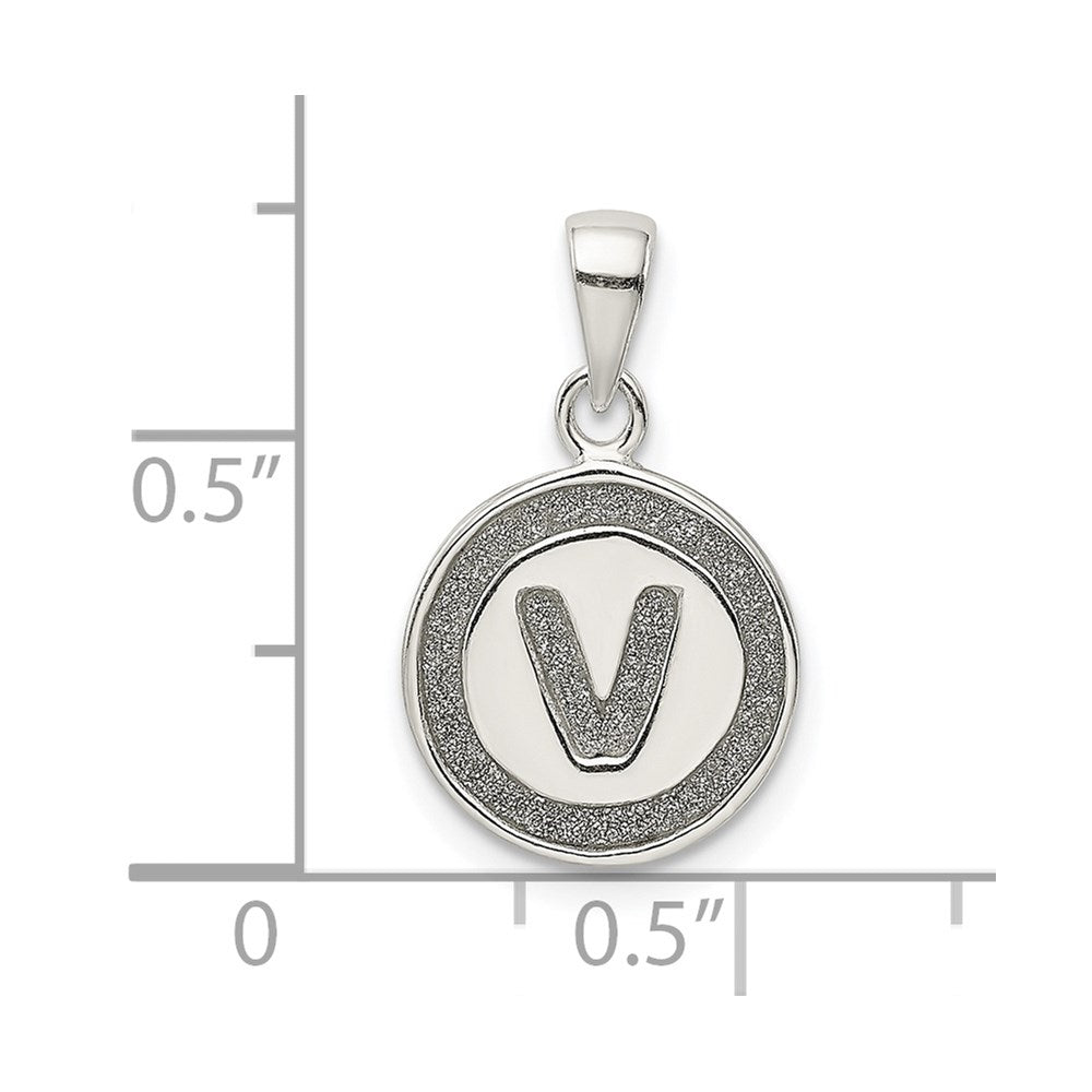 Sterling Silver Glitter Enamel Letter V Initial Circle Pendant QC9180V