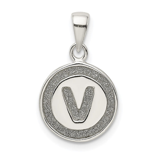 Sterling Silver Glitter Enamel Letter V Initial Circle Pendant QC9180V