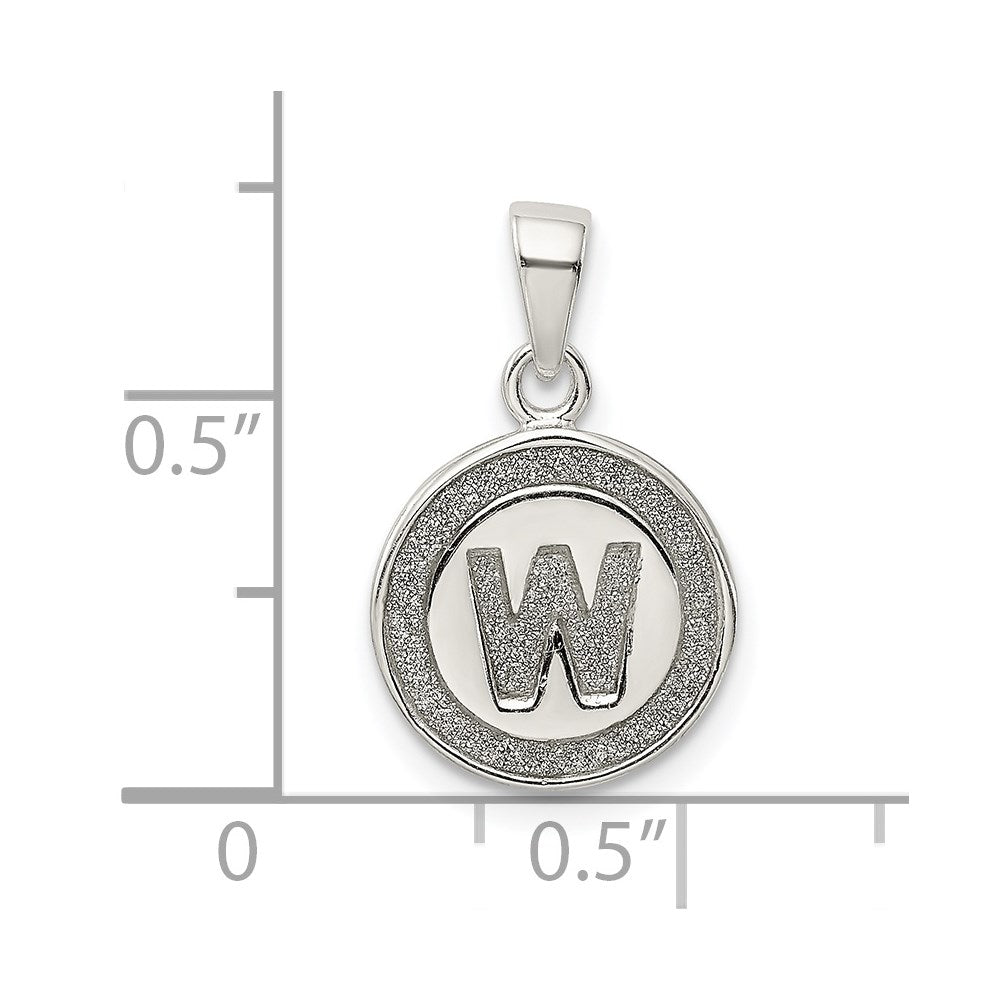 Sterling Silver Glitter Enamel Letter W Initial Circle Pendant QC9180W
