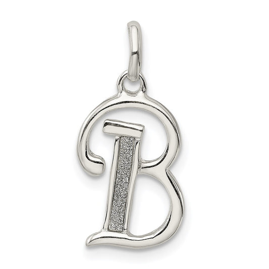 Sterling Silver Polished Glitter Enamel Letter B Initial Charm QC9181B