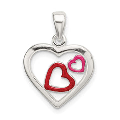 Sterling Silver Polished Red and Pink Enameled Hearts Pendant QC9192