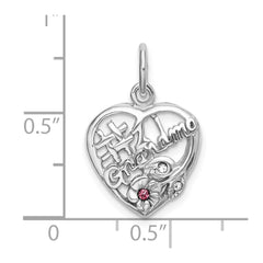 Sterling Silver Rhodium-plated Pink & White CZ #1 Grandma Pendant QC9199