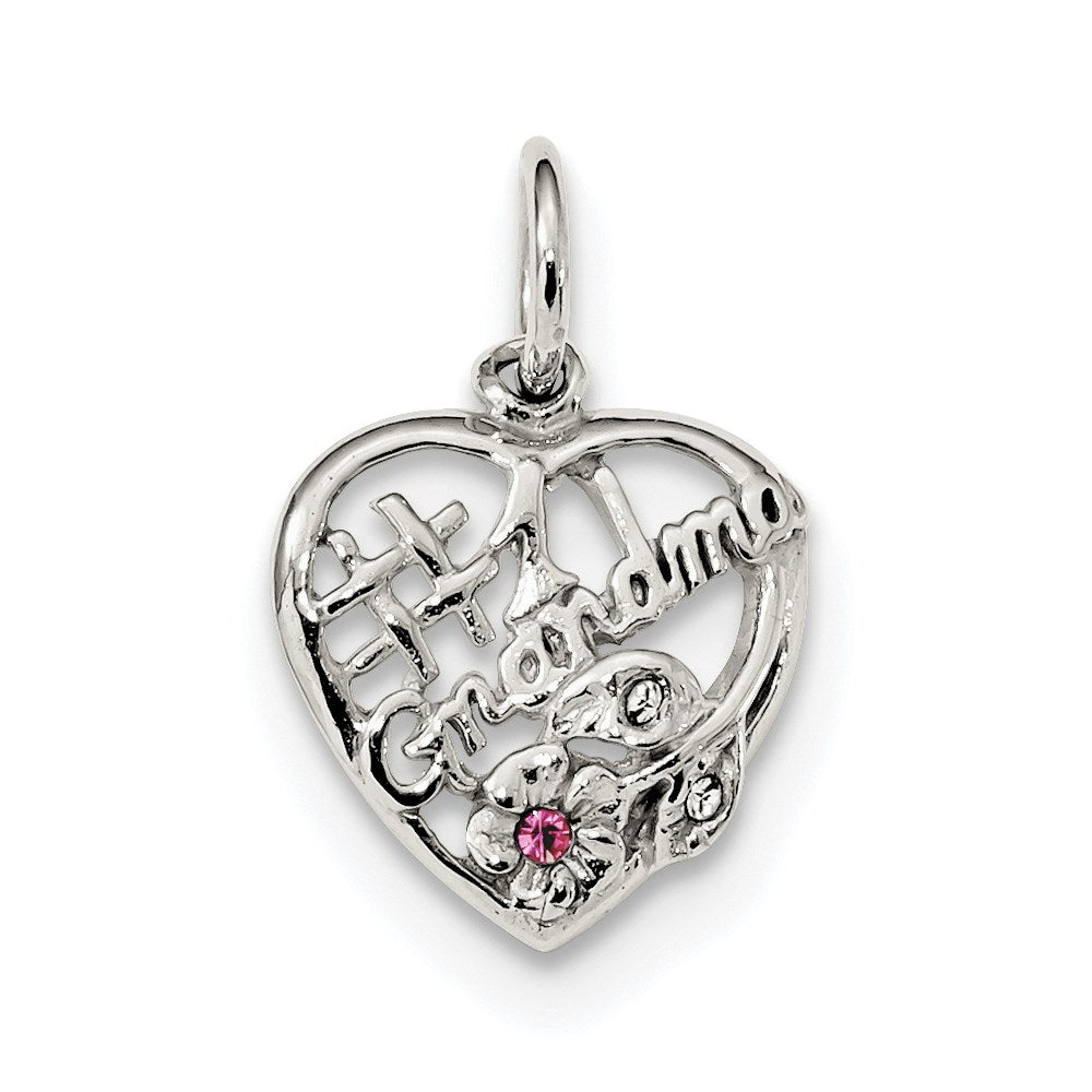 Sterling Silver Rhodium-plated Pink & White CZ #1 Grandma Pendant QC9199