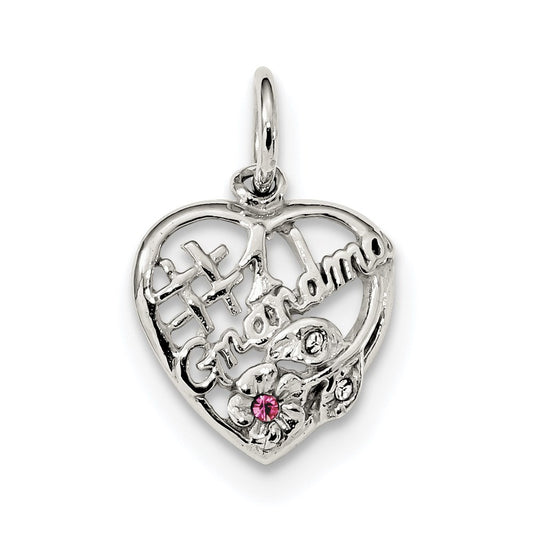 Sterling Silver Rhodium-plated Pink & White CZ #1 Grandma Pendant QC9199