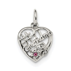 Sterling Silver Rhodium-plated Pink & White CZ #1 Grandma Pendant QC9199