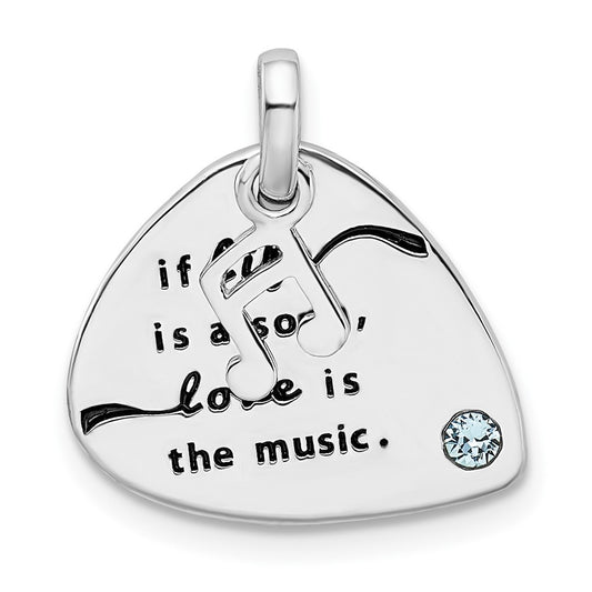 Sterling Silver RH-plate Crystal Antique Guitar Pick Pendant QC9209