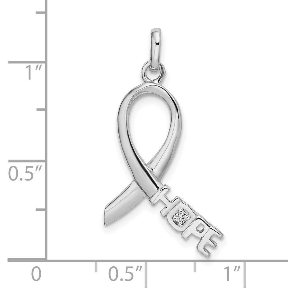 Sterling Silver Rhodium-plated Pink CZ Hope Awareness Ribbon Pendant QC9221