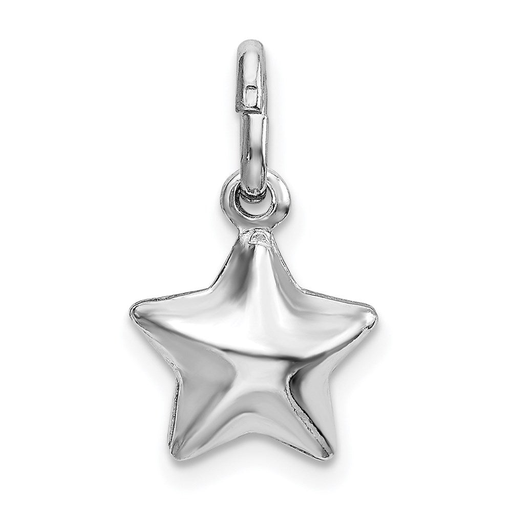 Sterling Silver Rhodium Plated Polished Puffed Star Charm QC9223