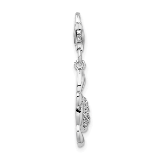 Sterling Silver Rhodium-plated CZ Sea Turtle with Lobster Clasp Charm QC9281