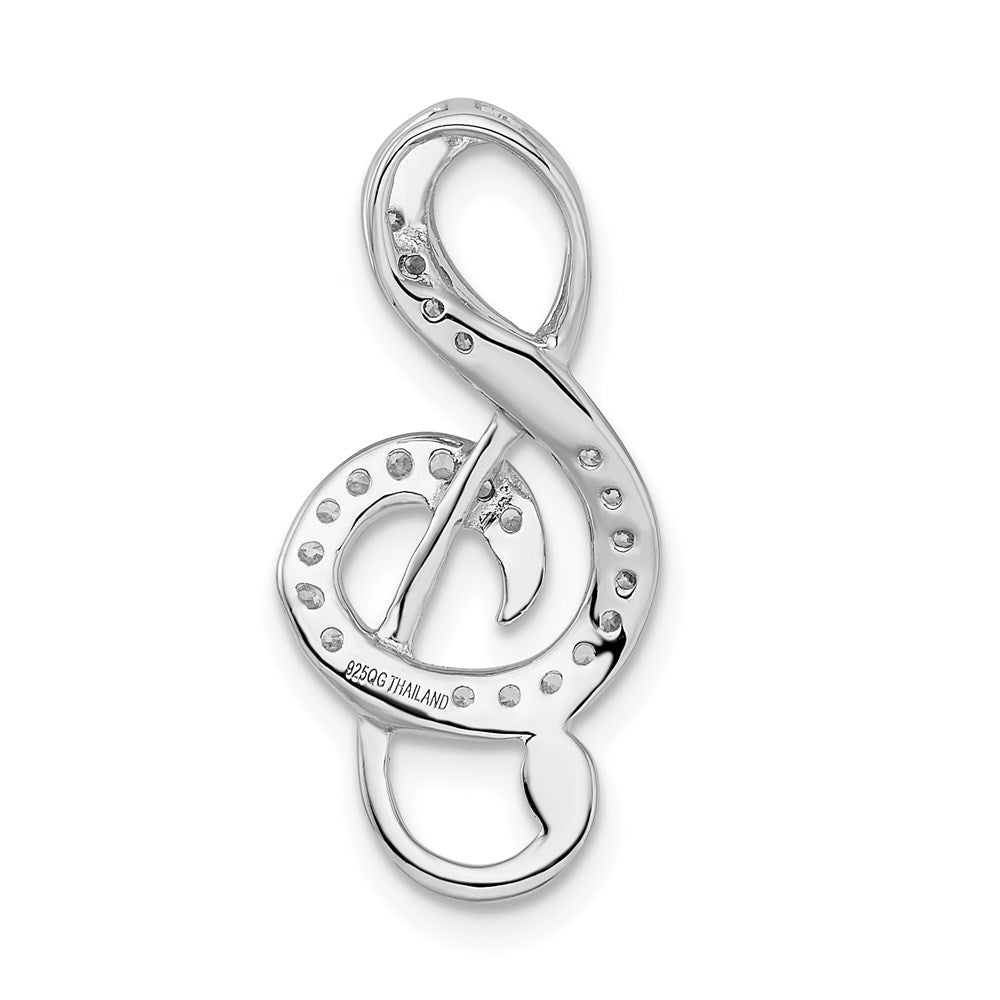 Sterling Silver Rhodium-plated CZ Treble Clef Slide QC9297