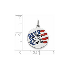 Sterling Silver Rhodium-plated Enameled Statue of Liberty w/Flag Charm QC9351