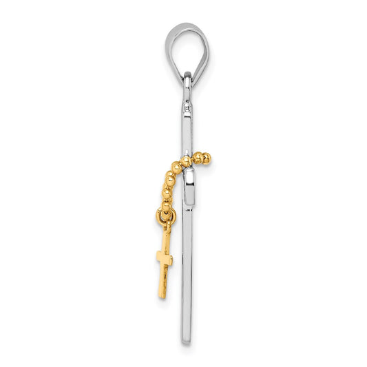 Sterling Silver Rhodium-plated Polished Gold Tone Double Cross Pendant QC9368