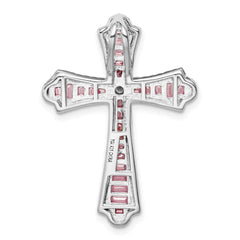 Sterling Silver Rhodium Plated Pink and White CZ Cross Pendant Slide QC9384