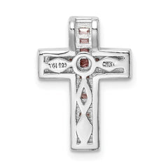 Sterling Silver Rhodium-plated Pink & White CZ Cross Chain Slide QC9385