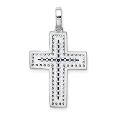Sterling Silver Rhodium-plated CZ & Lab Cr. Blue Spinel Cross Pendant QC9386