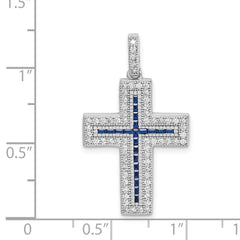 Sterling Silver Rhodium-plated CZ & Lab Cr. Blue Spinel Cross Pendant QC9386