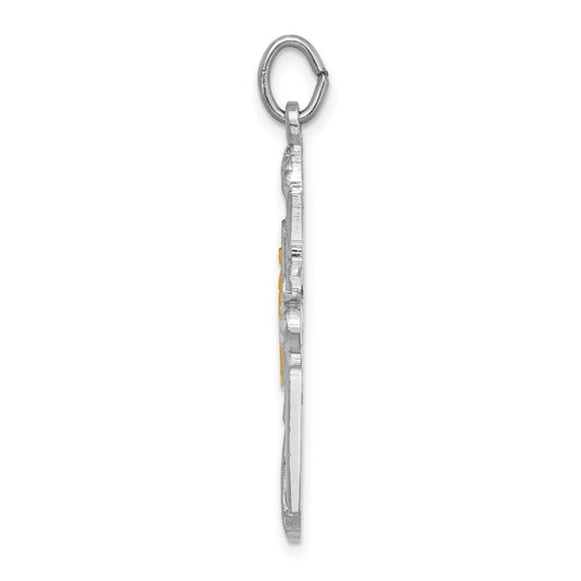 Sterling Silver Rhodium-plated Gold Tone Miraculous Medal Cross Pendant QC9414