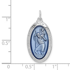 Sterling Silver Rhodium-plated Enamel St. Christopher Medal QC9417