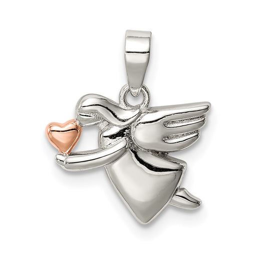 Sterling Silver Rose-tone Polished Angel Pendant QC9427