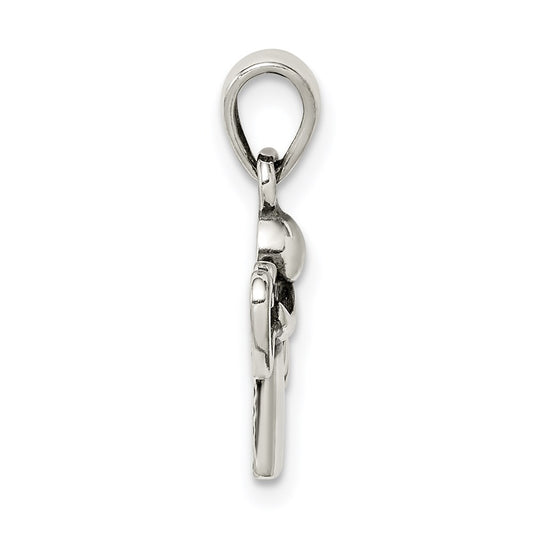 Sterling Silver Antiqued Angel with Heart Pendant QC9428