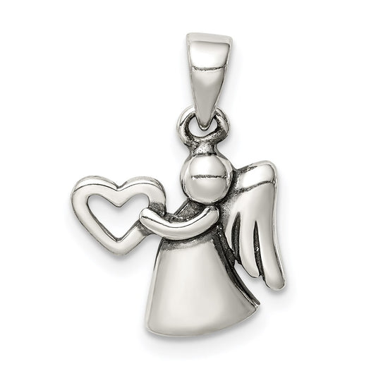 Sterling Silver Antiqued Angel with Heart Pendant QC9428