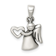 Sterling Silver Antiqued Angel with Heart Pendant QC9428