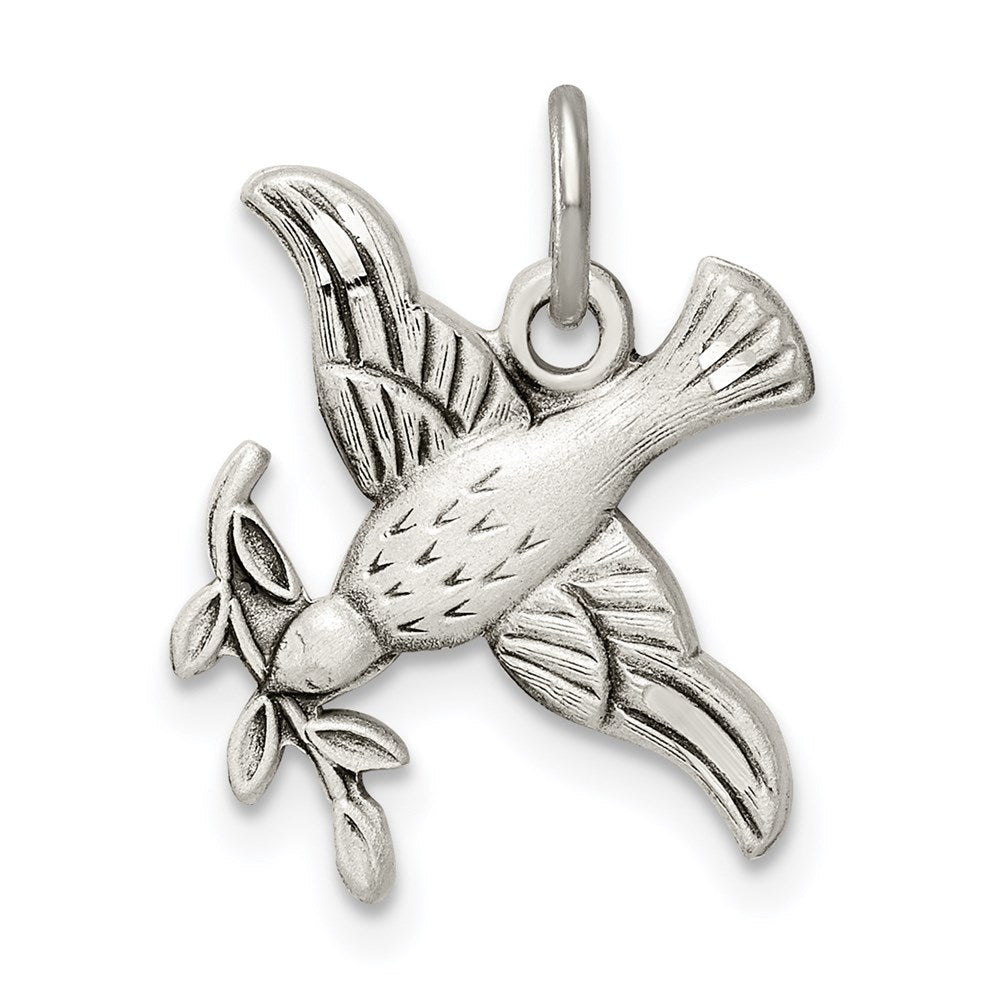 Sterling Silver Antiqued Diamond-Cut Bird Pendant QC9434