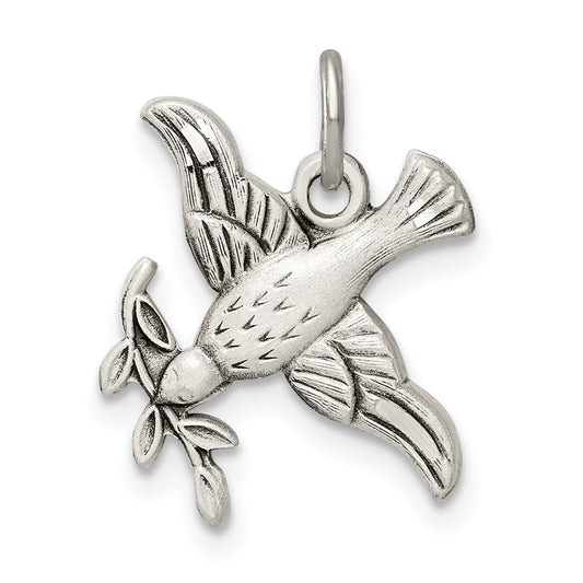 Sterling Silver Antiqued Diamond-Cut Bird Pendant QC9434