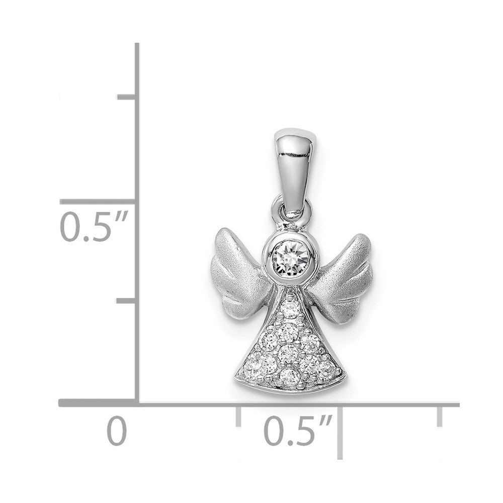 Sterling Silver Rhodium-plated CZ Satin Angel Pendant QC9436