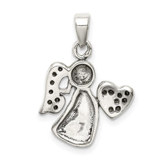 Sterling Silver Antiqued & CZ Angel Charm QC9438