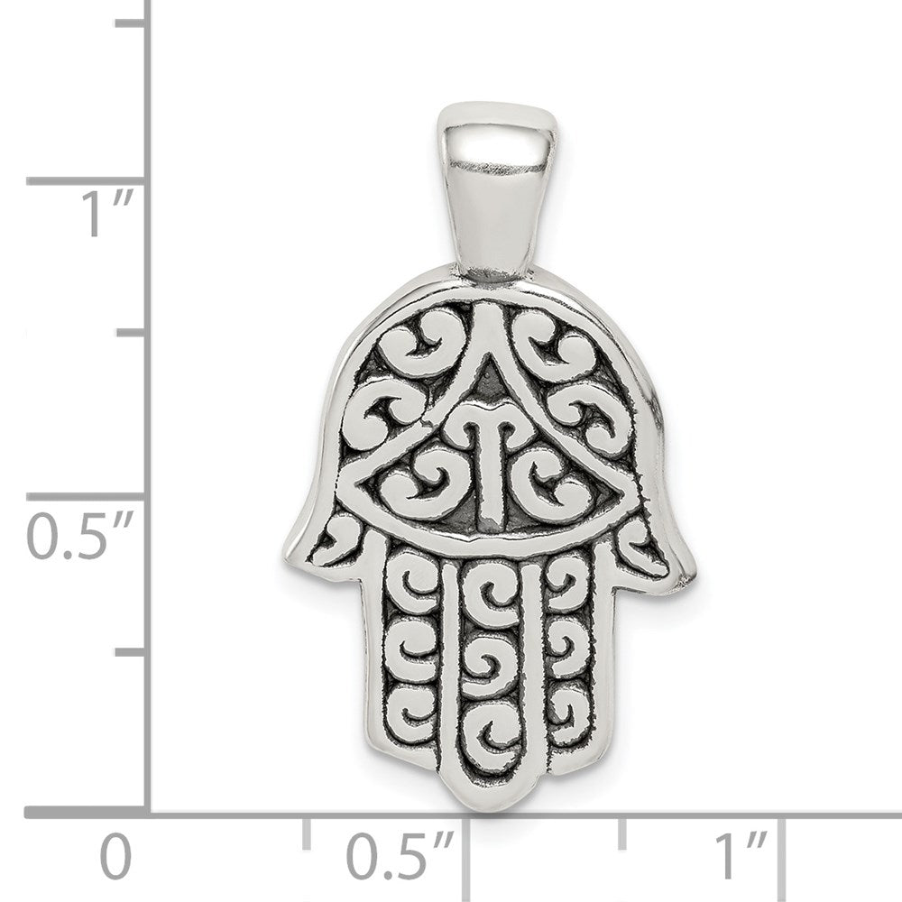 Sterling Silver Antiqued Hamsa Pendant QC9441